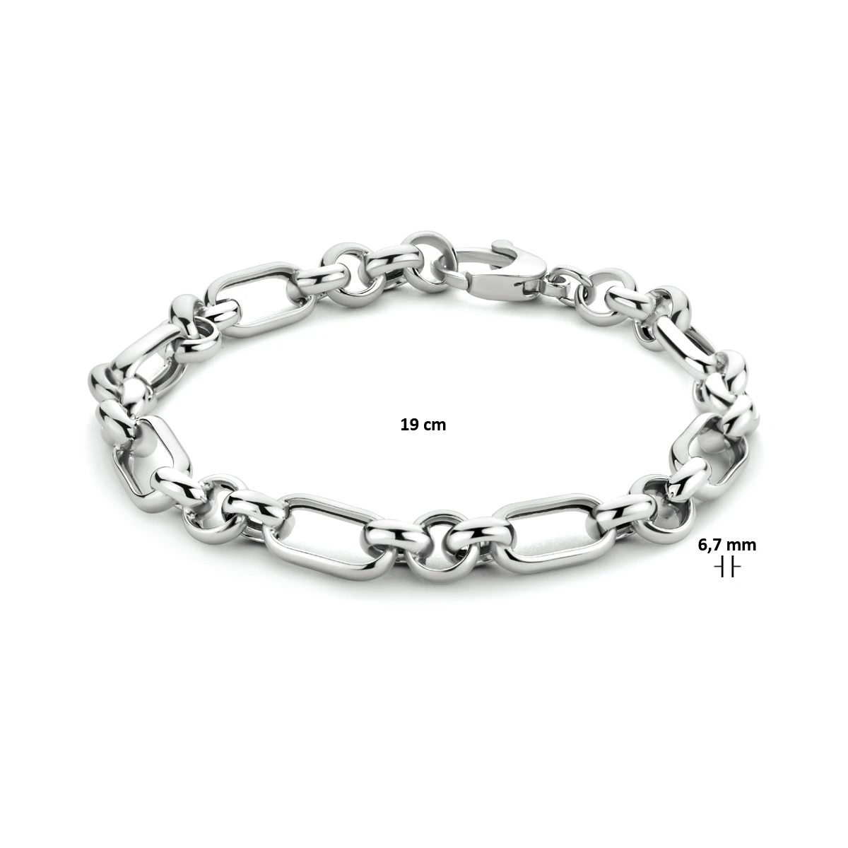 armband anker 6,7 mm 19 cm zilver gerhodineerd