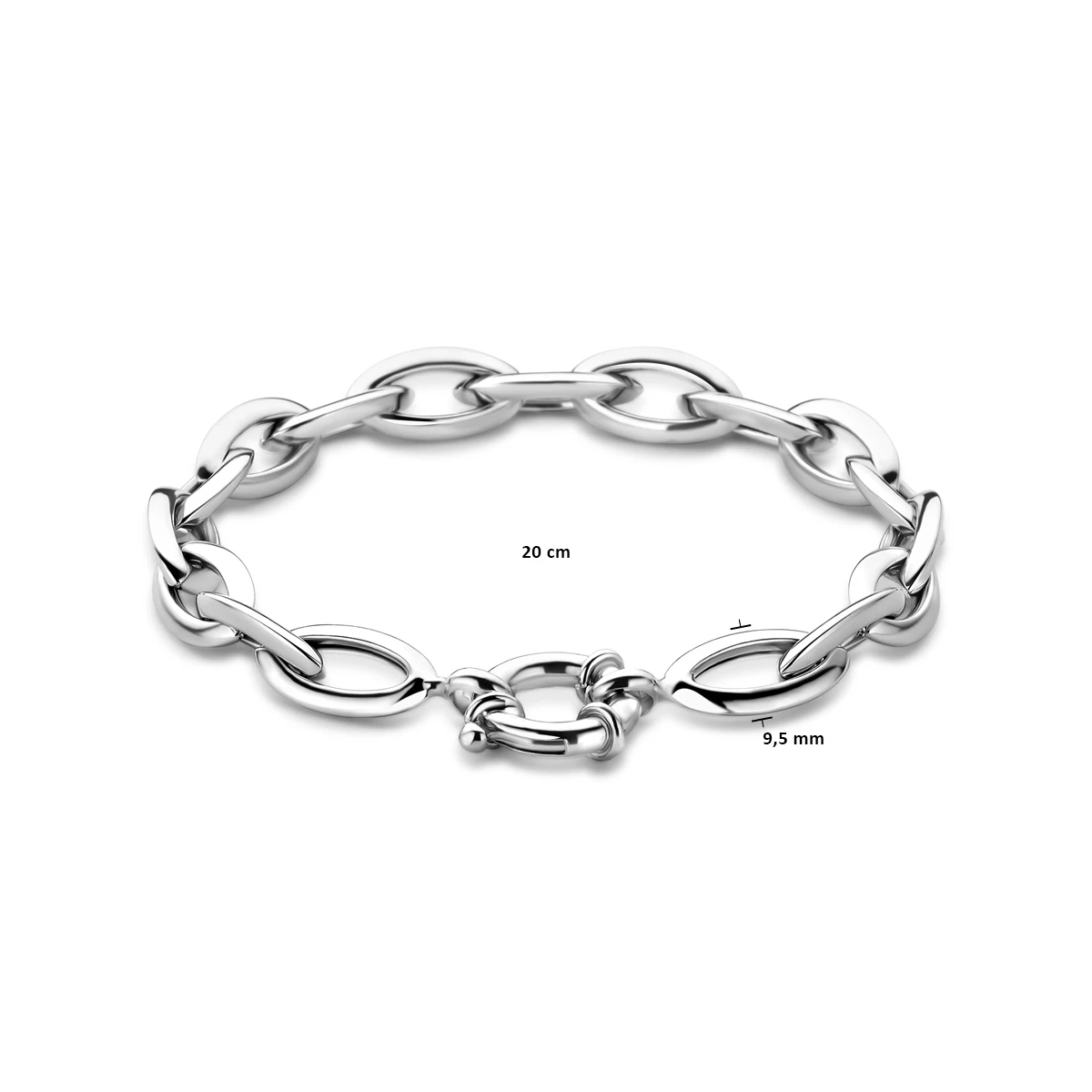 armband anker 9,5 mm 20 cm met groot veerslot zilver gerhodineerd
