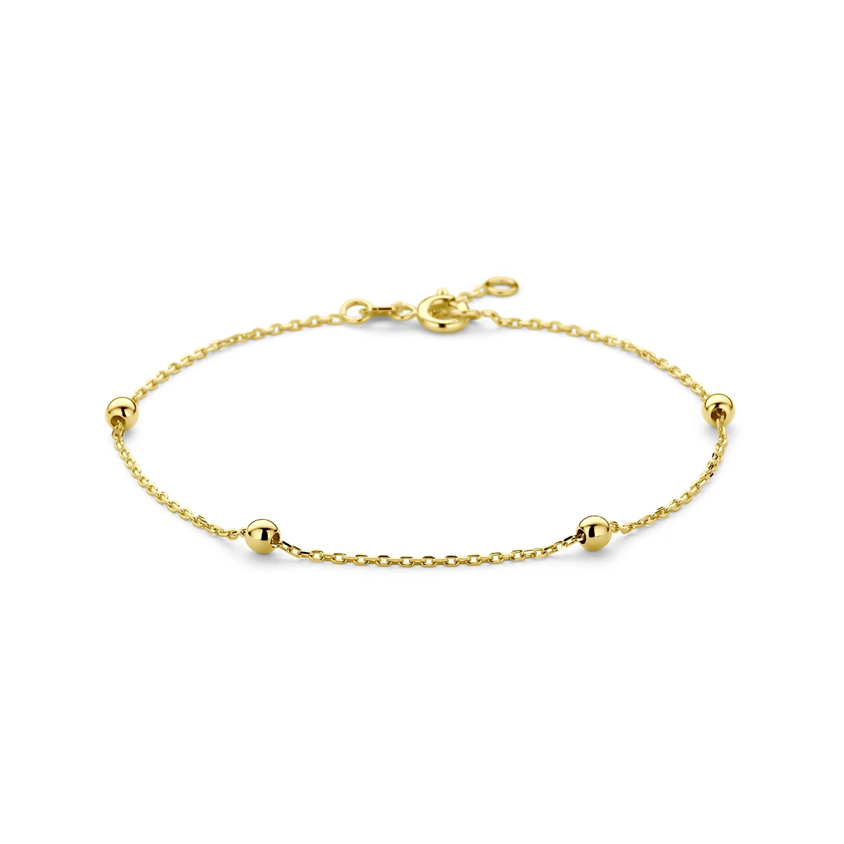armband anker en bolletjes 1,0 mm 17,5 - 18,5 cm 14K geelgoud