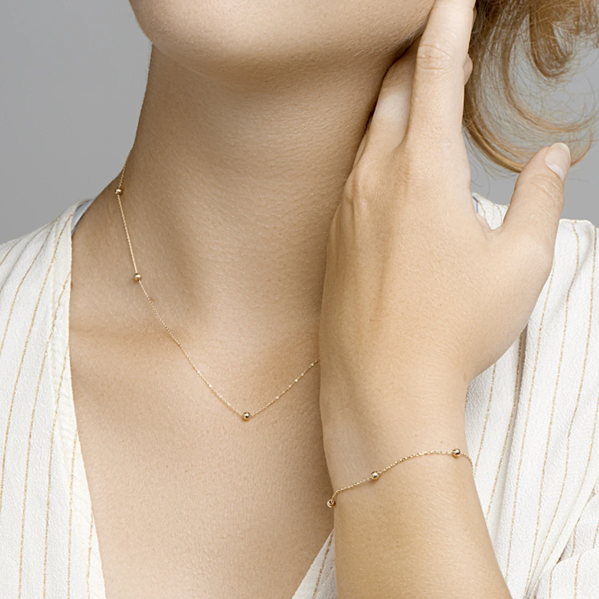 armband anker en bolletjes 1,0 mm 17,5 - 18,5 cm 14K geelgoud