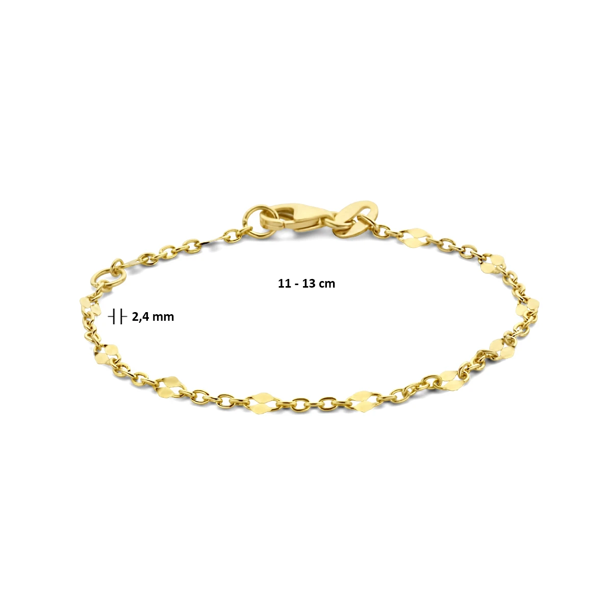 armband anker met tussenstuk 11 - 13 cm 14K geelgoud