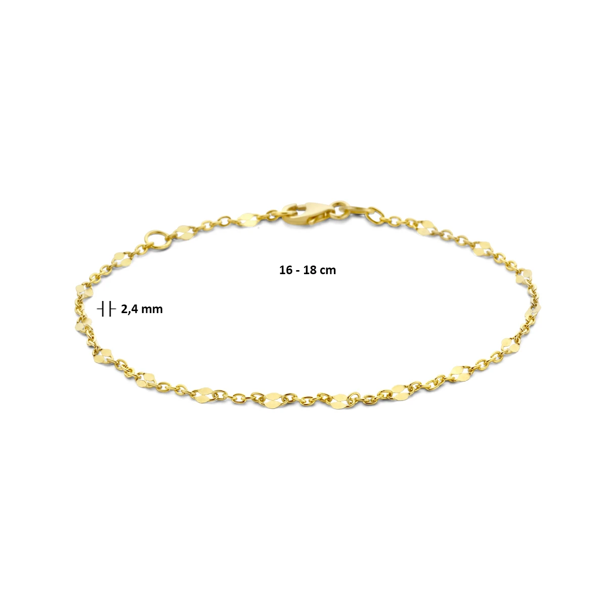 armband anker met tussenstuk 16 - 18 cm 14K geelgoud