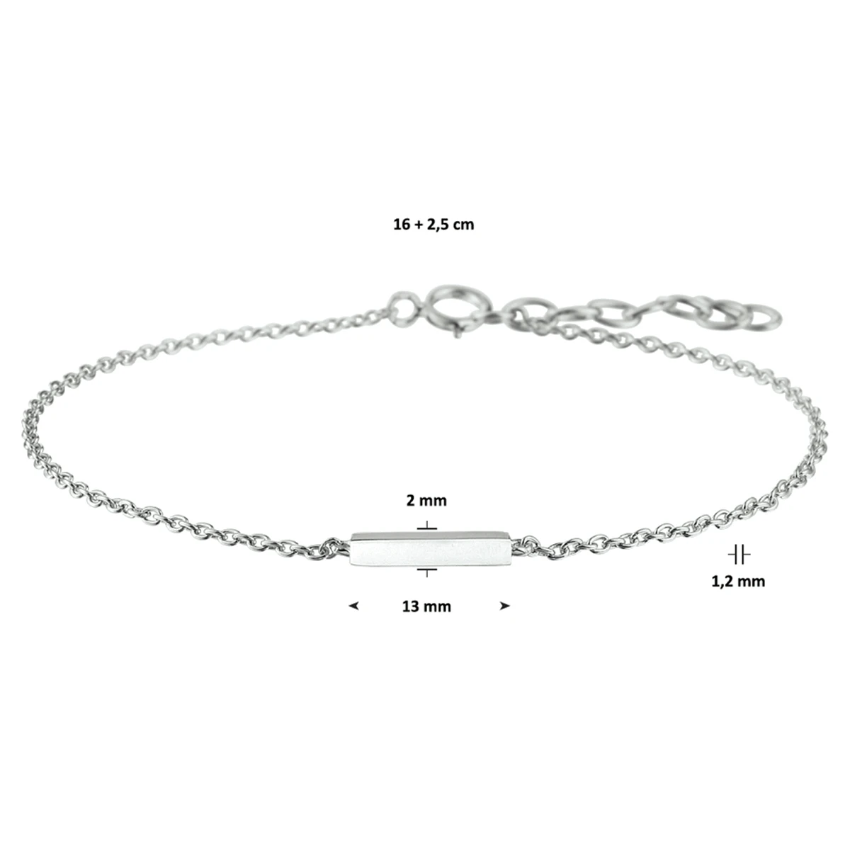 armband balkje 16 + zilver gerhodineerd