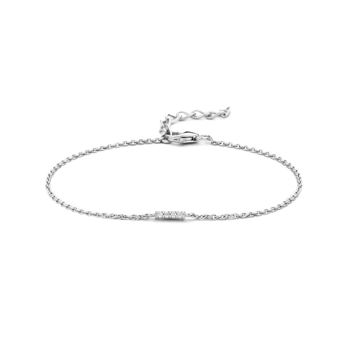 armband balkje zirkonia 16 + 3 cm zilver gerhodineerd