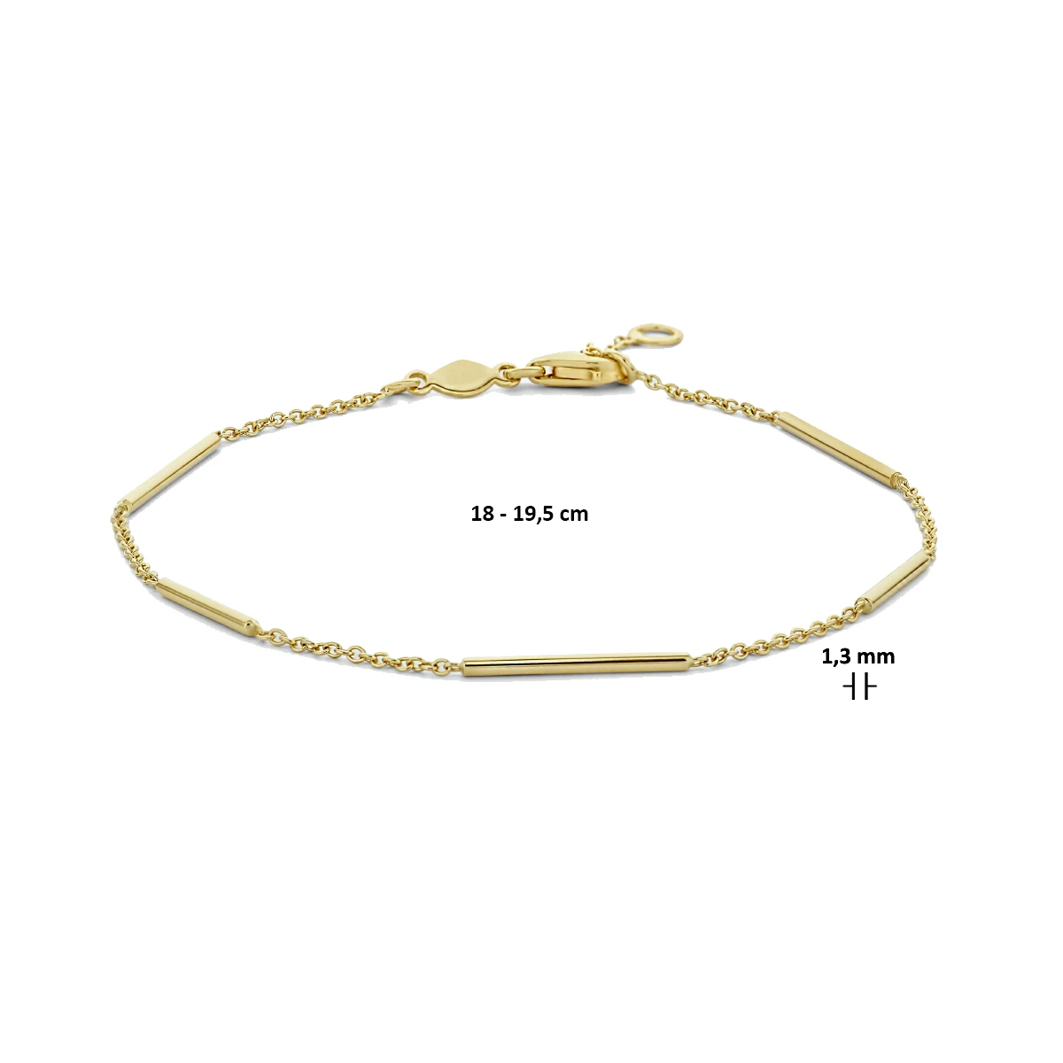 armband balkjes 1,3 mm 18 - 19,5 cm 14K geelgoud