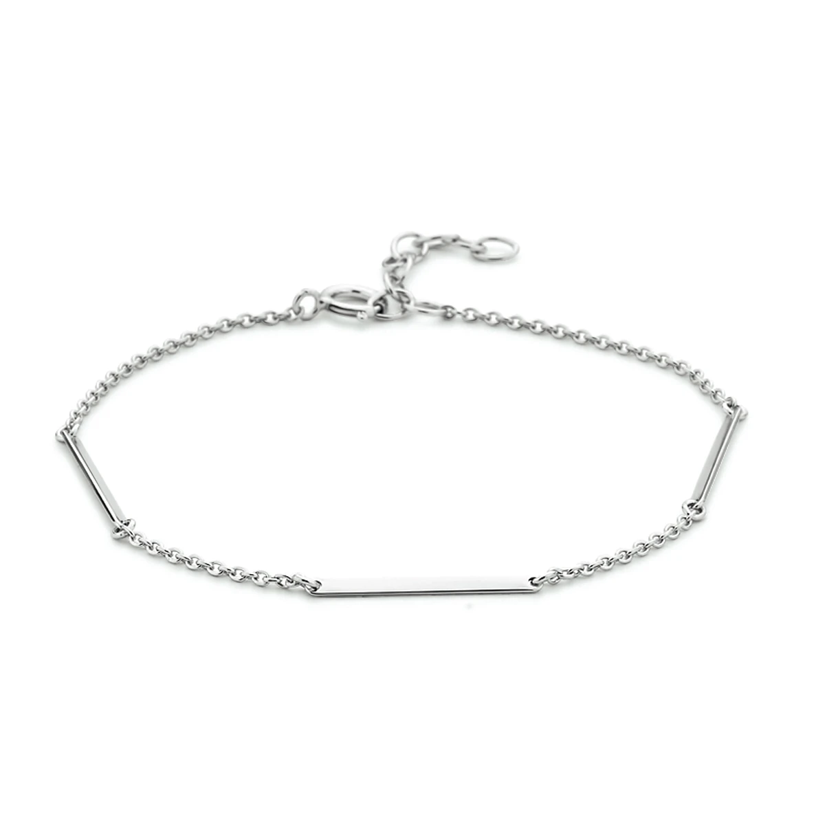 armband balkjes 1,6 mm 15,5 + 2,5 mm zilver gerhodineerd