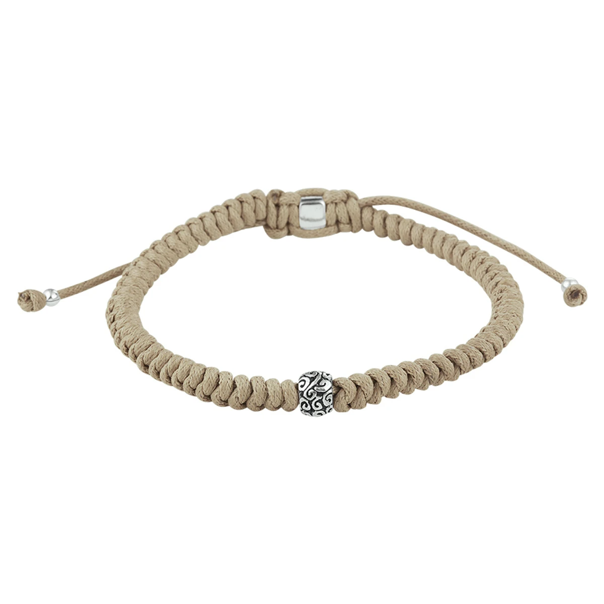 armband beige 7 mm 19 - 26 cm zilver gerhodineerd met rubber/nylon/leer