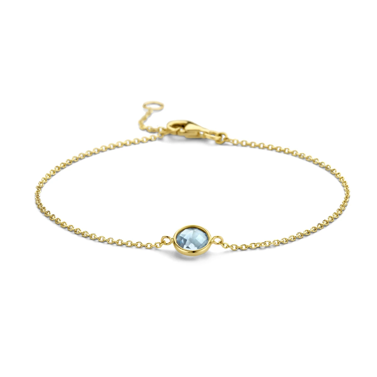 armband blauw topaas 16,5 - 19 cm 14K geelgoud