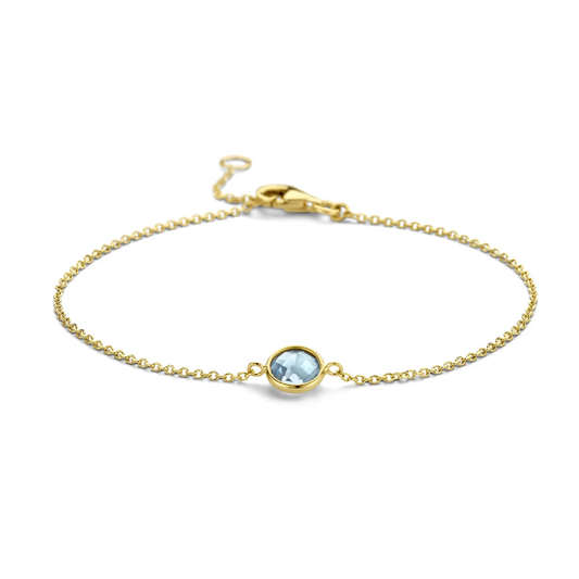 armband blauw topaas 16,5 - 19 cm 14K geelgoud