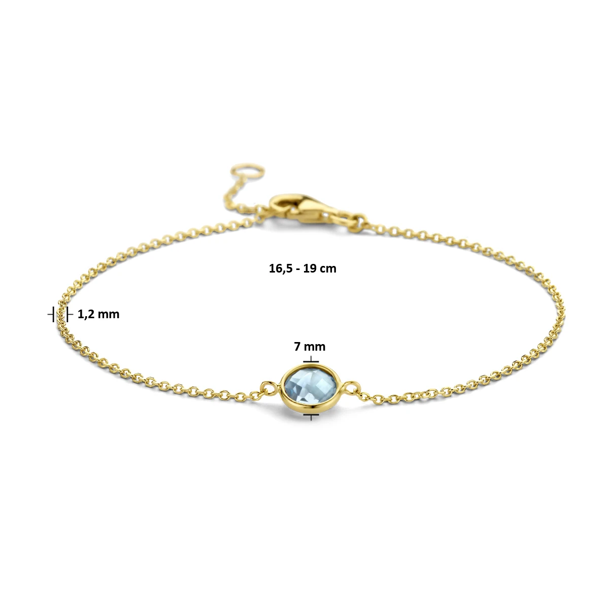 armband blauw topaas 16,5 - 19 cm 14K geelgoud