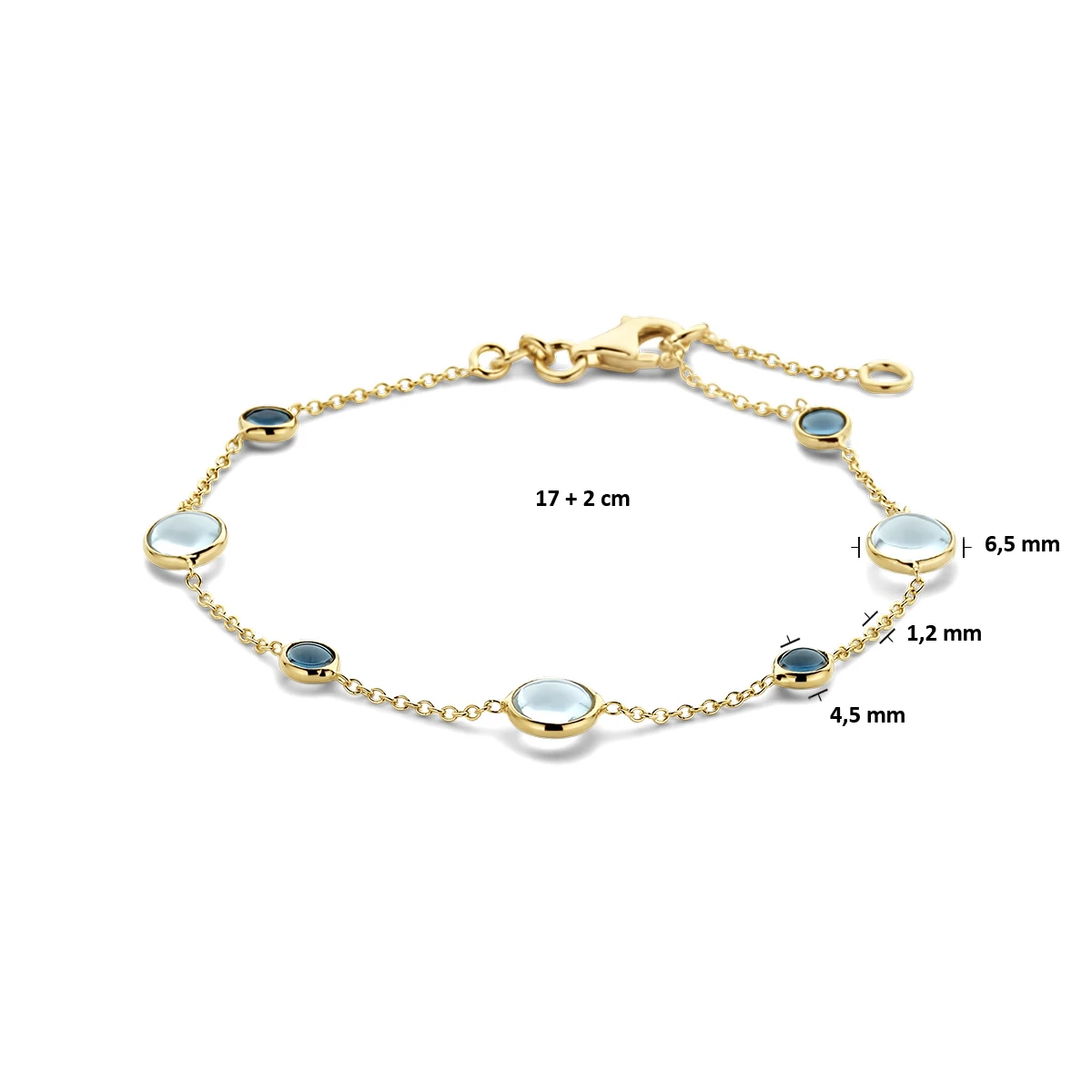 armband blauw topaas en london blue topaas 17 - 19 cm 14K geelgoud