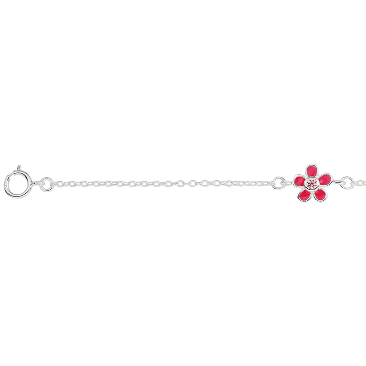armband bloem en roze zirkonia 13 + 2 cm zilver wit
