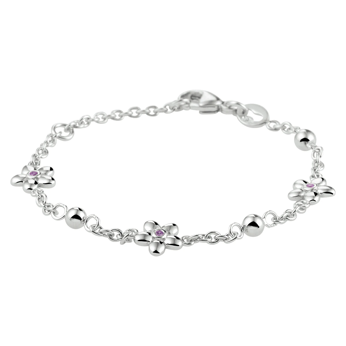 armband bloem roze zirkonia 11 - 13 cm zilver gerhodineerd