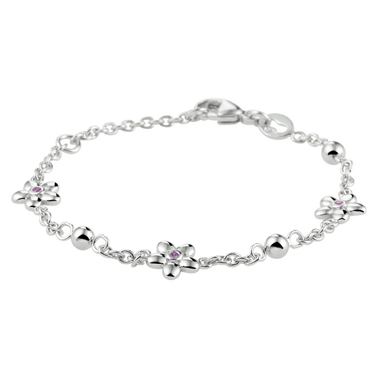 armband bloem roze zirkonia 11 - 13 cm zilver gerhodineerd