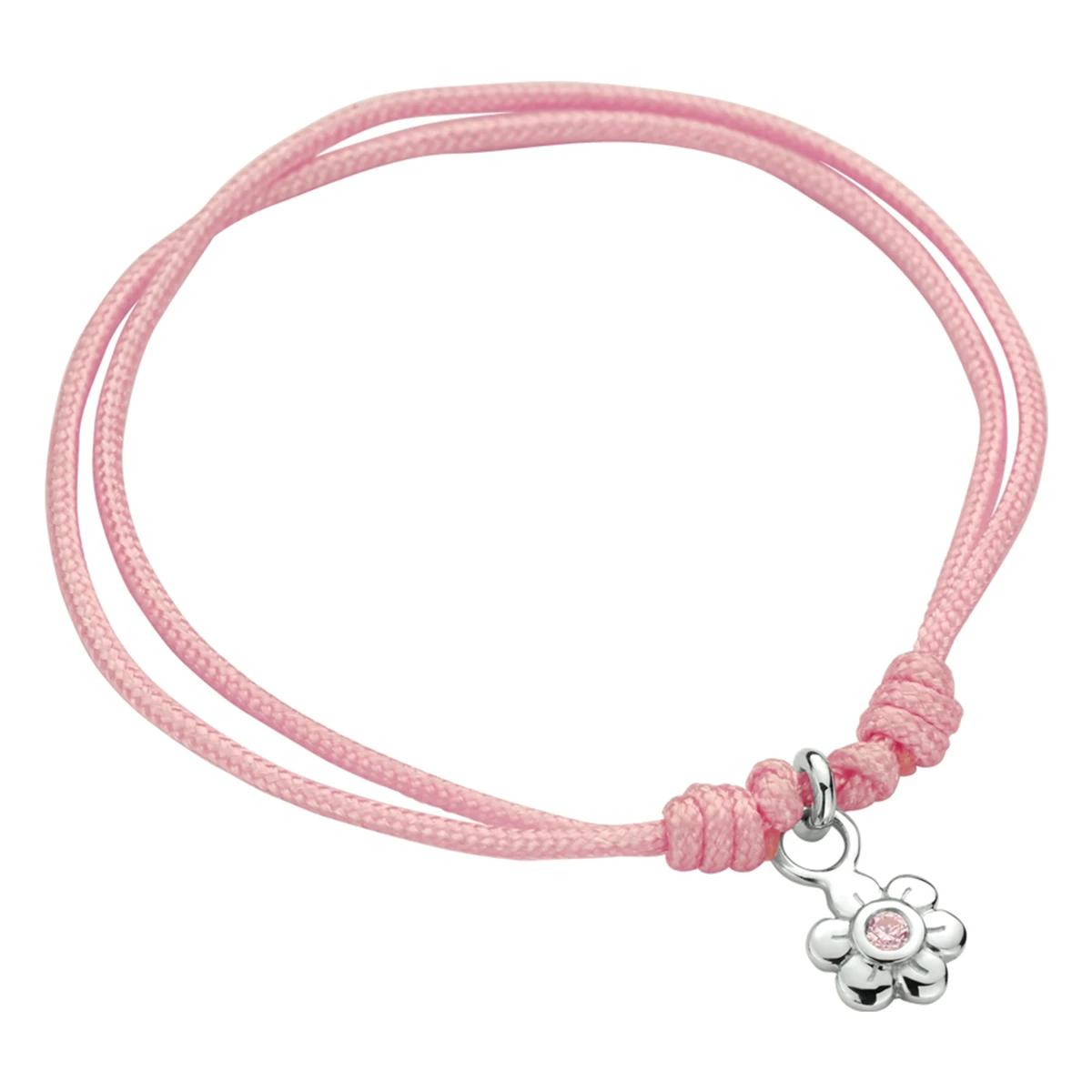 armband bloem roze zirkonia zilver gerhodineerd met rubber/nylon/leer
