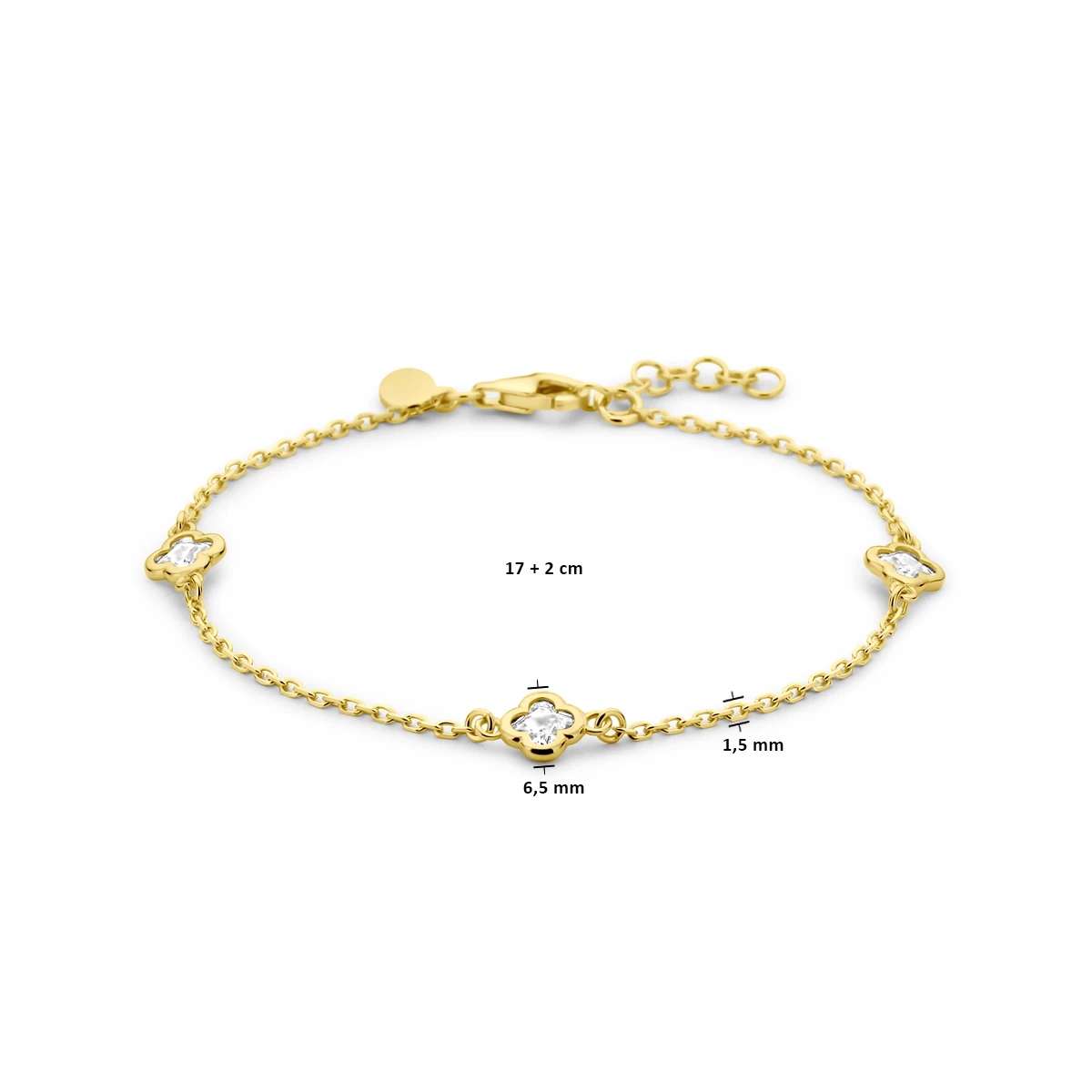 armband bloem zirkonia 17 + 2 cm 3 micron zilver verguld (geel)