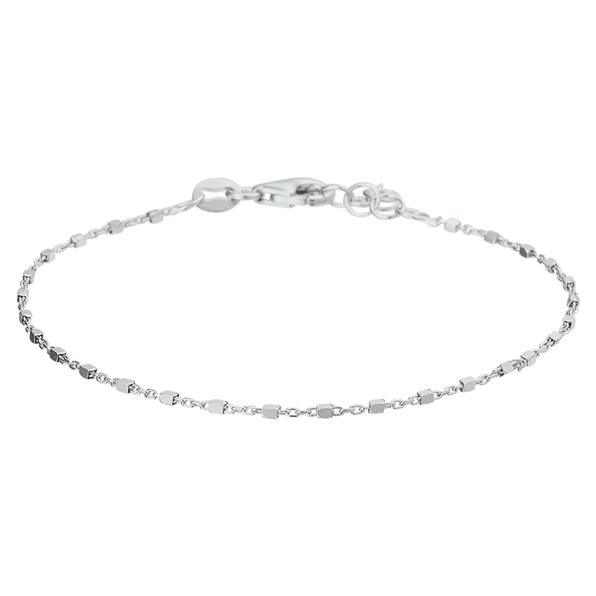 armband blokjes 1,1 mm 17 + 2 cm zilver gerhodineerd