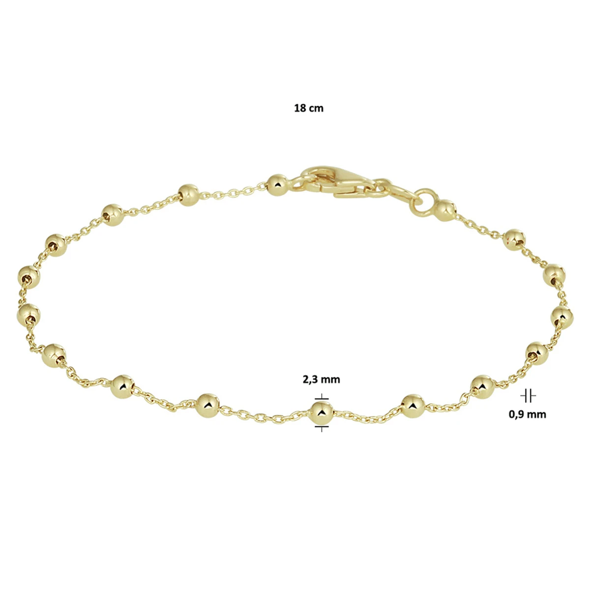 armband bolletjes 0,9 mm 18 cm 14K geelgoud