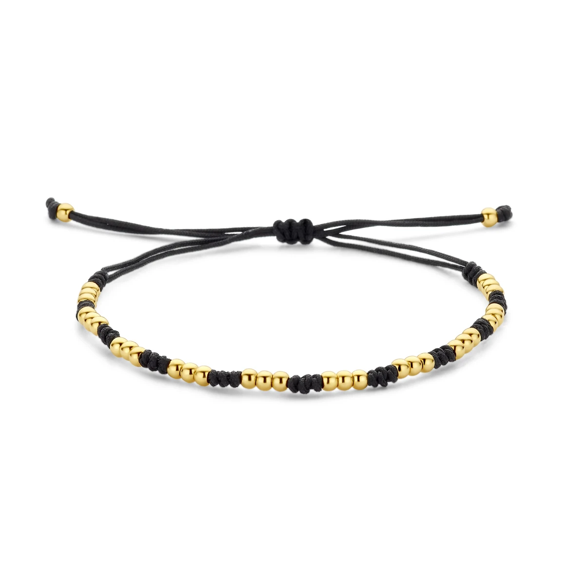 armband bolletjes 13 - 26 cm 14K goud met rubber/nylon/leer
