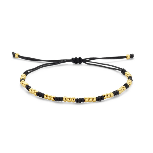 armband bolletjes 13 - 26 cm 14K goud met rubber/nylon/leer