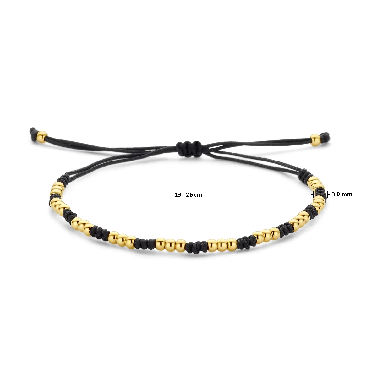 armband bolletjes 13 - 26 cm 14K goud met rubber/nylon/leer