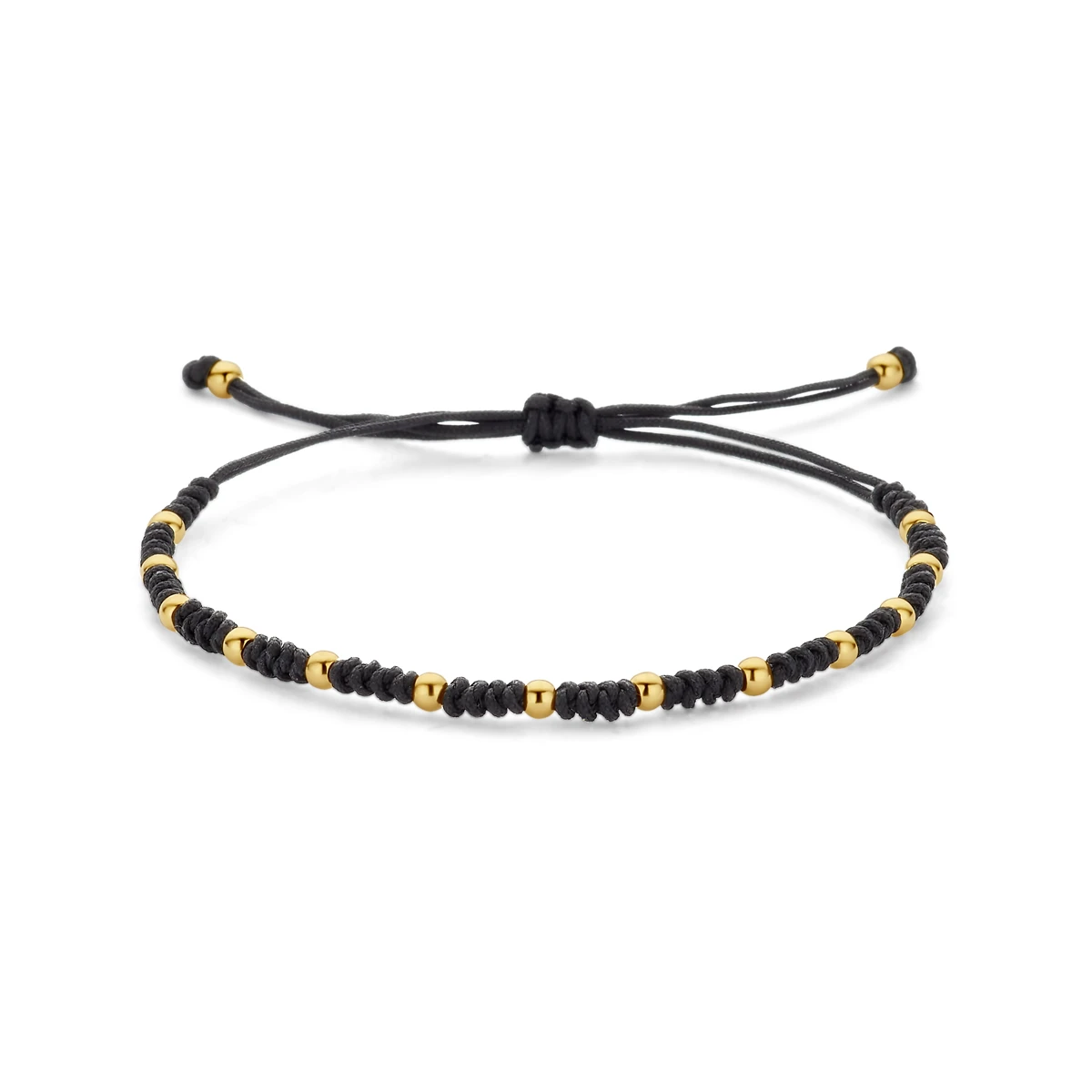 armband bolletjes 13 - 26 cm 14K goud met rubber/nylon/leer