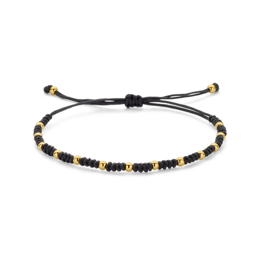 armband bolletjes 13 - 26 cm 14K goud met rubber/nylon/leer