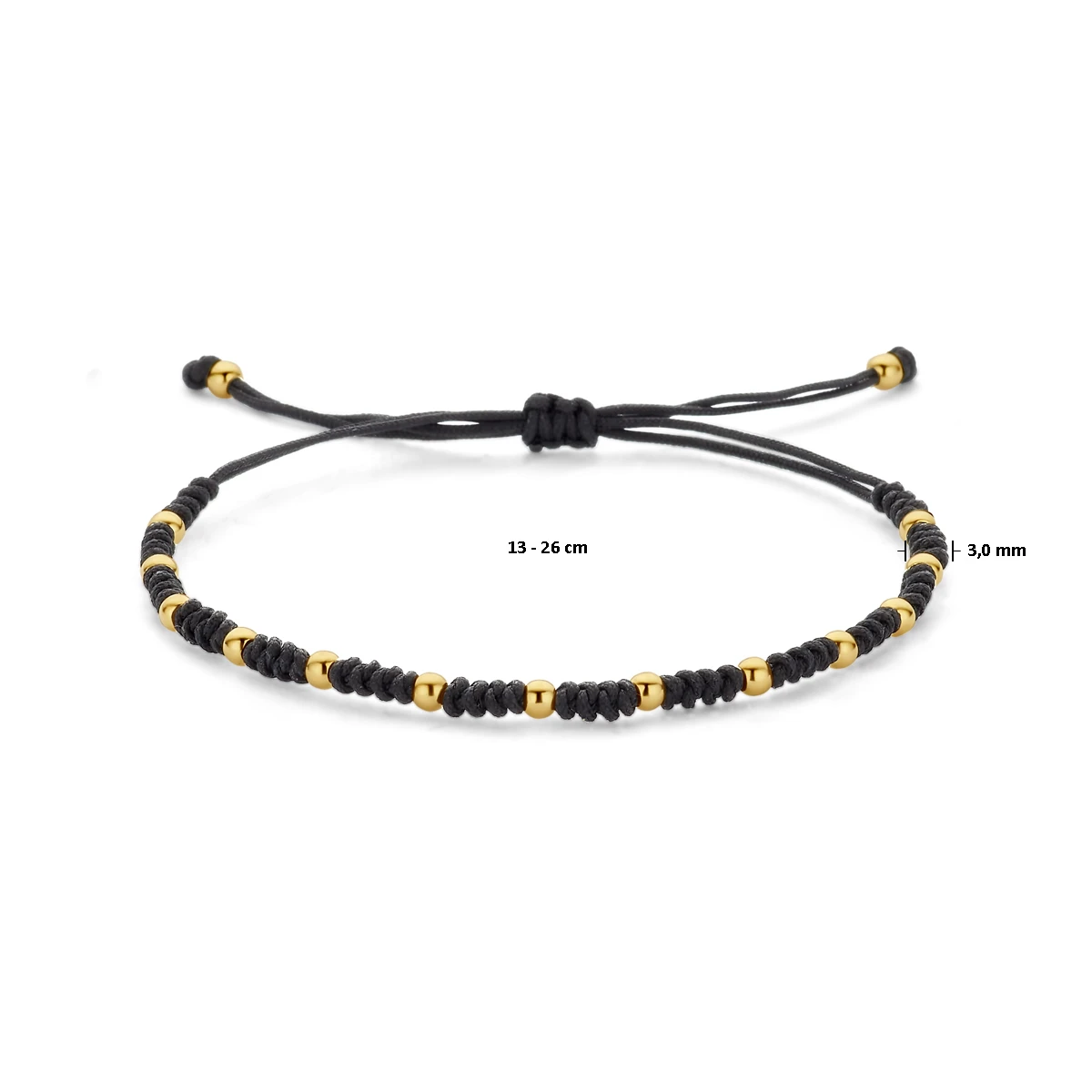 armband bolletjes 13 - 26 cm 14K goud met rubber/nylon/leer