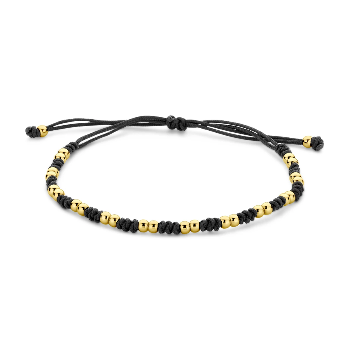 armband bolletjes 13 - 26 cm 14K goud met rubber/nylon/leer