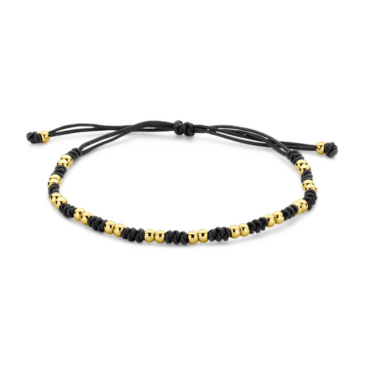 armband bolletjes 13 - 26 cm 14K goud met rubber/nylon/leer