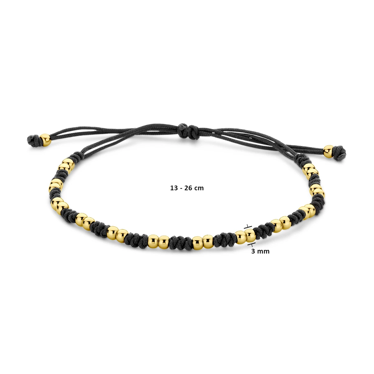 armband bolletjes 13 - 26 cm 14K goud met rubber/nylon/leer