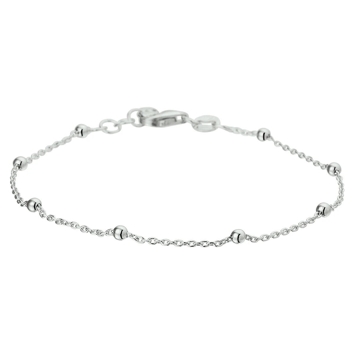 armband bolletjes 1,2 mm 17 + 2 cm zilver gerhodineerd