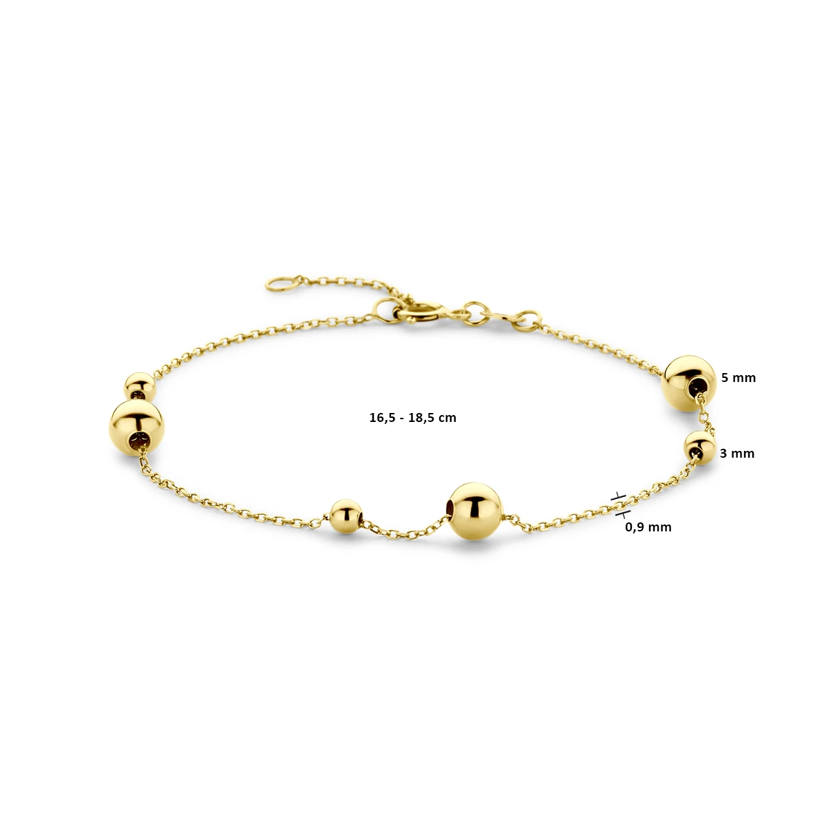 armband bolletjes 16,5 - 18,5 cm 14K geelgoud