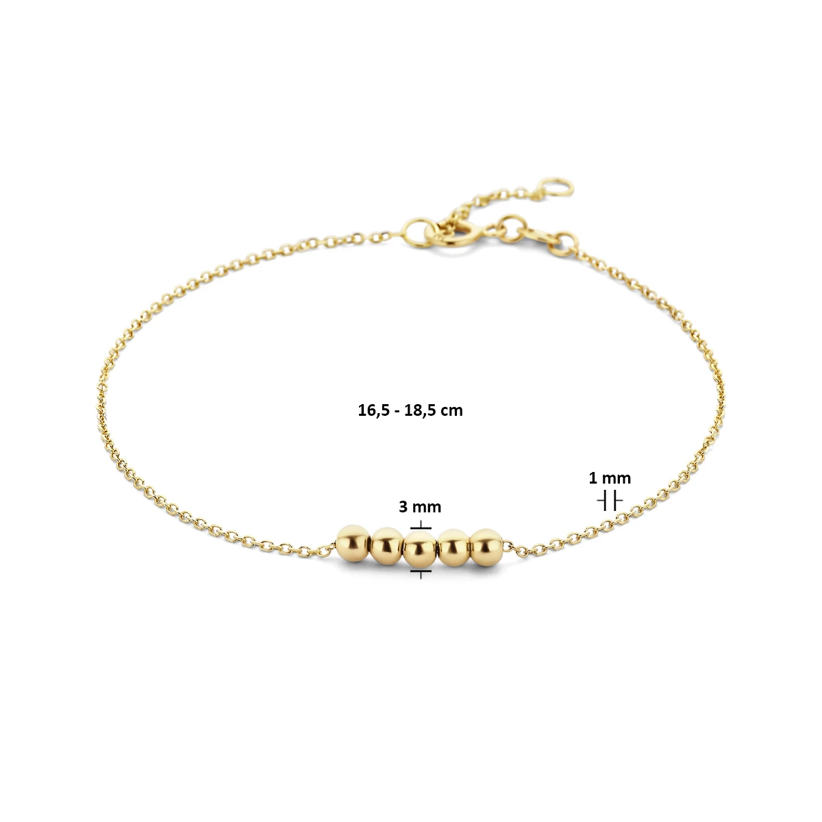 armband bolletjes 16,5 - 18,5 cm 14K geelgoud