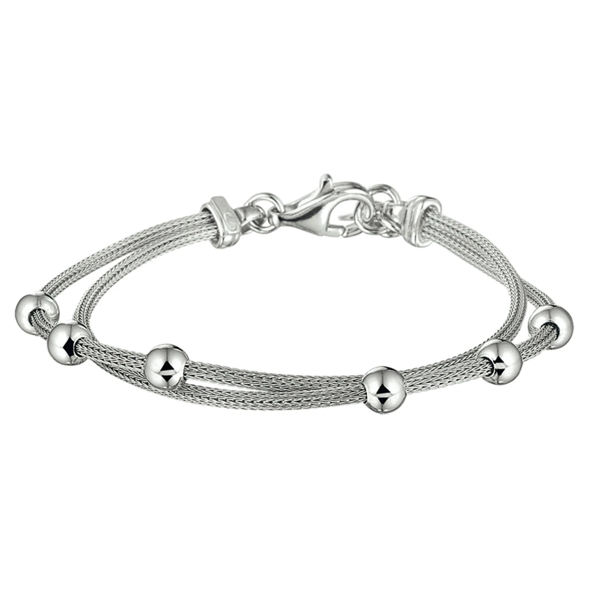 armband bolletjes 18 + 2,5 cm zilver gerhodineerd