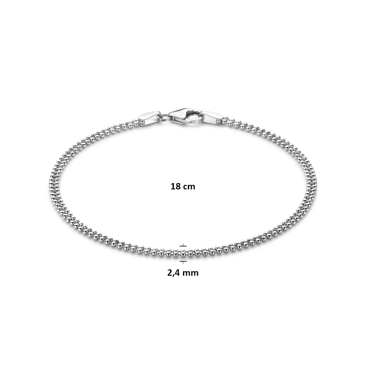armband bolletjes 2,4 mm 18 cm zilver gerhodineerd