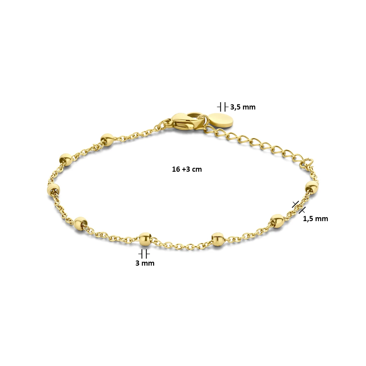 armband bolletjes 3,0 mm 16 + 3 cm ion plating edelstaal