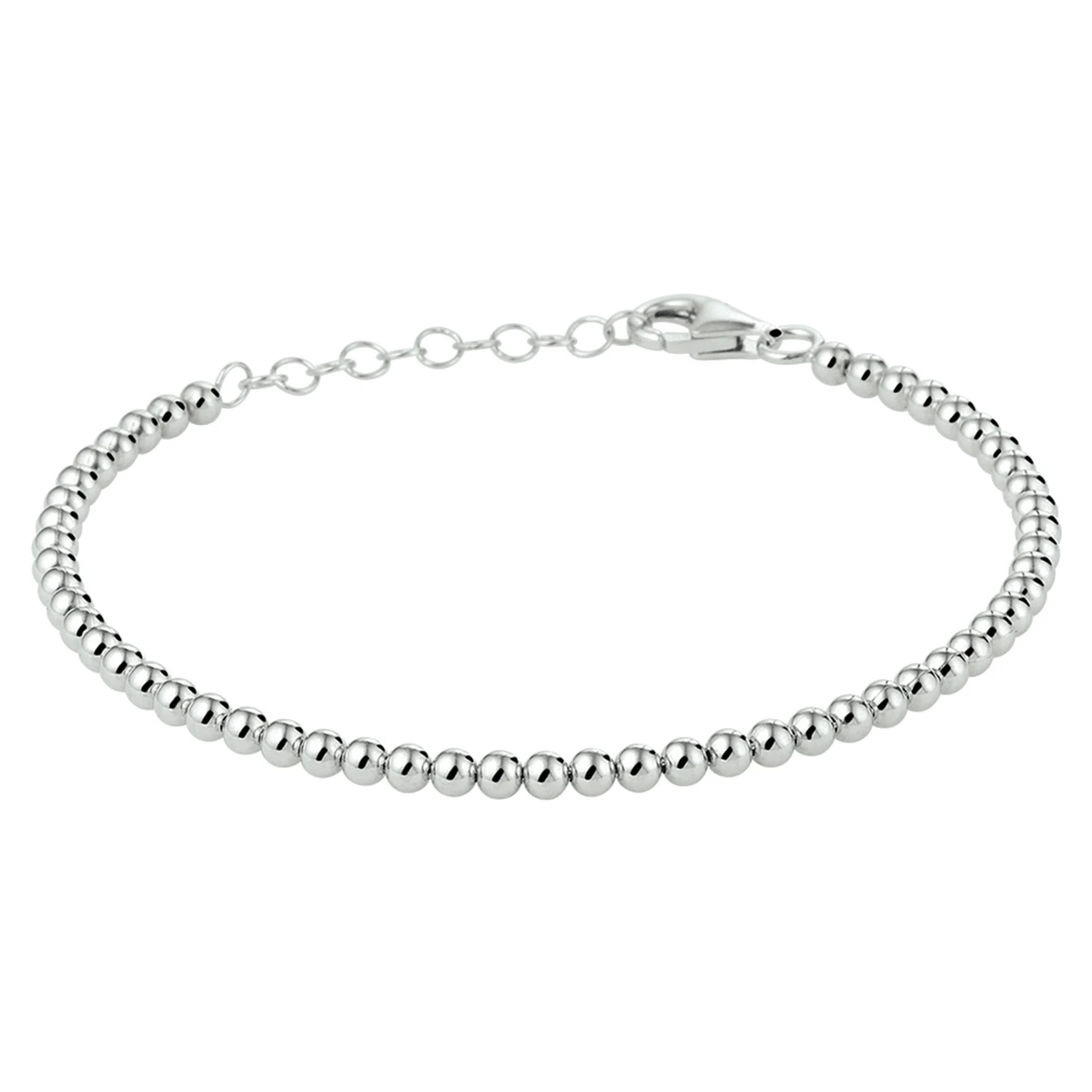 armband bolletjes 3,0 mm 16 + 3 cm zilver gerhodineerd