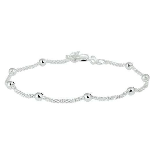 armband bolletjes 3,0 mm 18 + 3 cm zilver wit