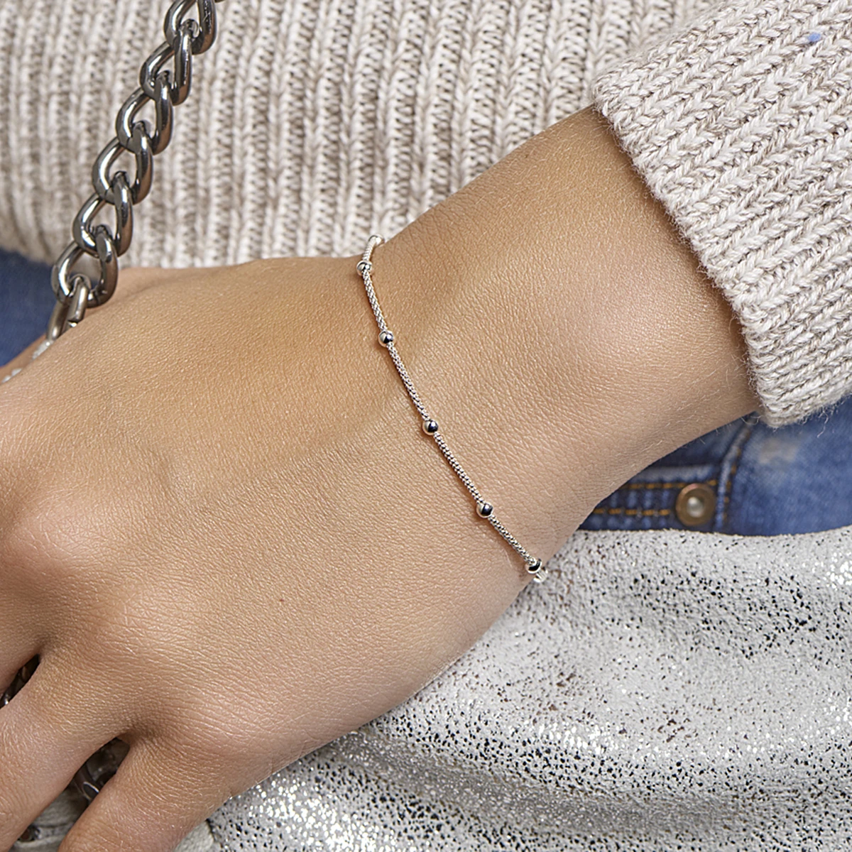 armband bolletjes 3,0 mm 18 + 3 cm zilver wit