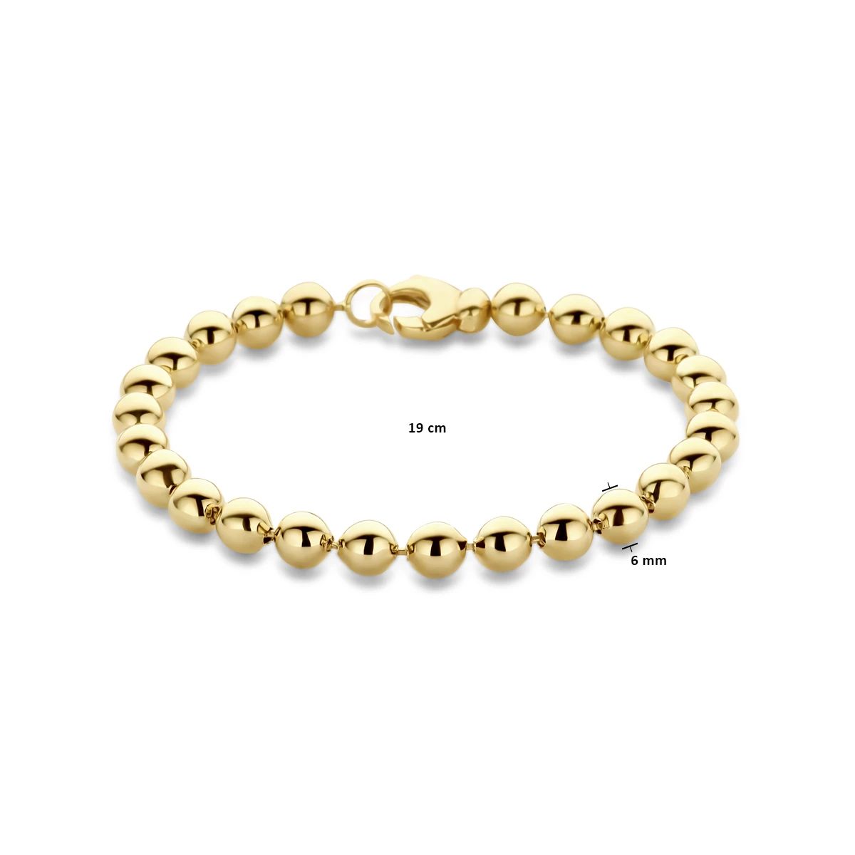 armband bolletjes 6 mm 19 cm 14K geelgoud