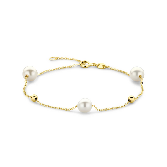 armband bolletjes en parels 16,5 - 18,5 cm 14K geelgoud