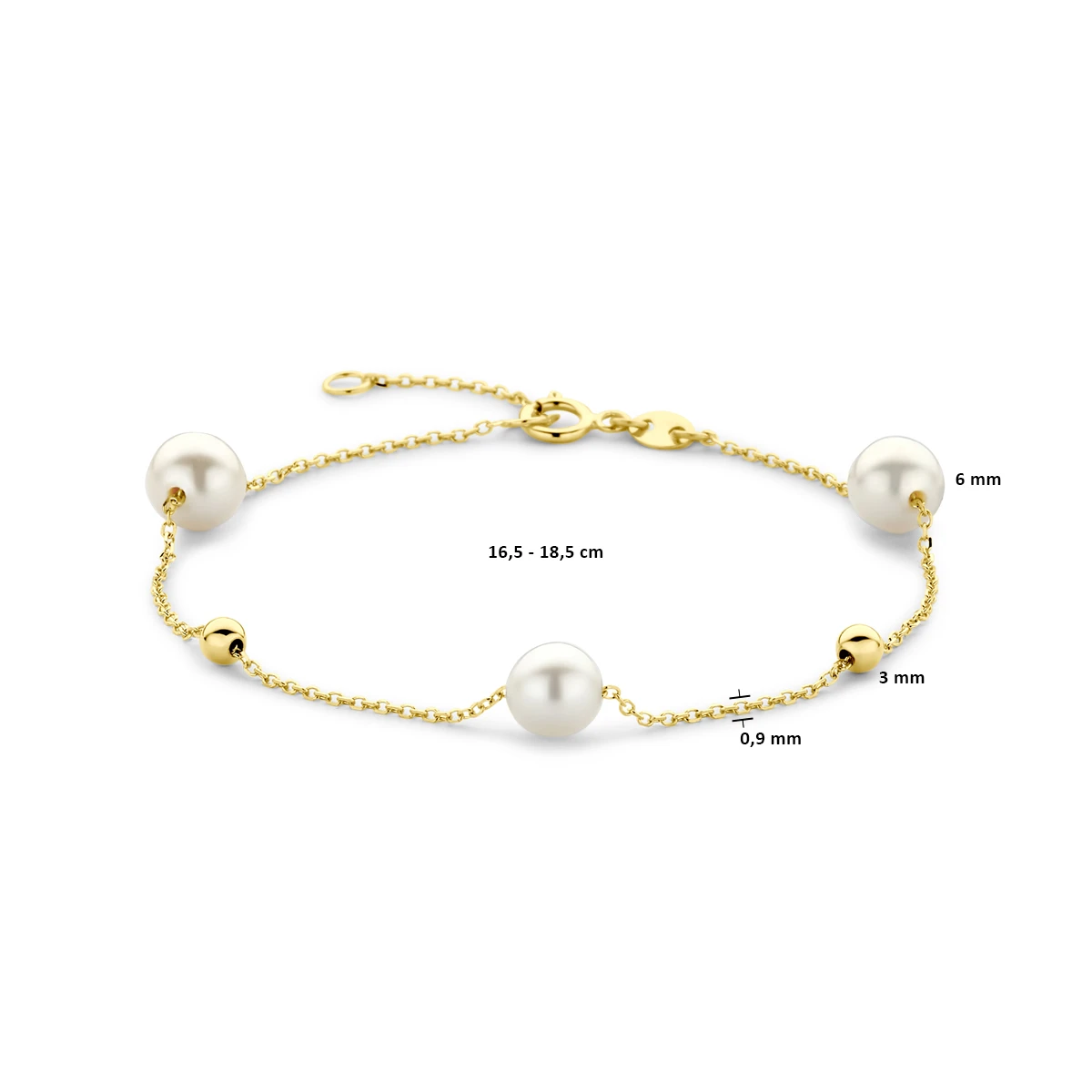 armband bolletjes en parels 16,5 - 18,5 cm 14K geelgoud