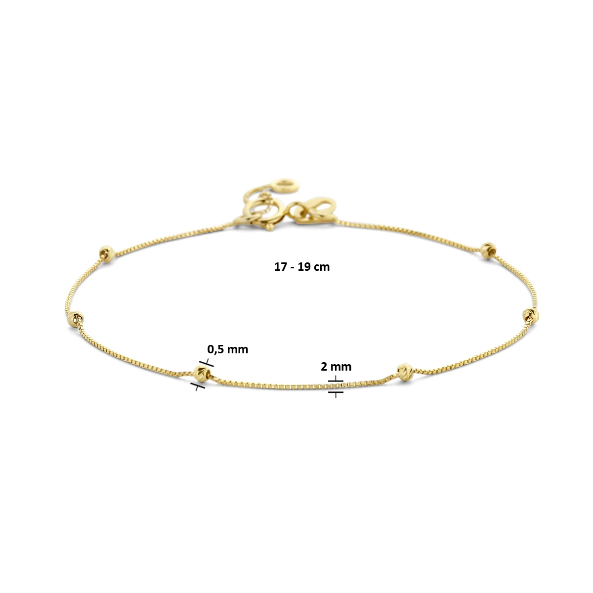 armband bolletjes gediamanteerd 0,5 mm 17 - 19 cm 14K geelgoud