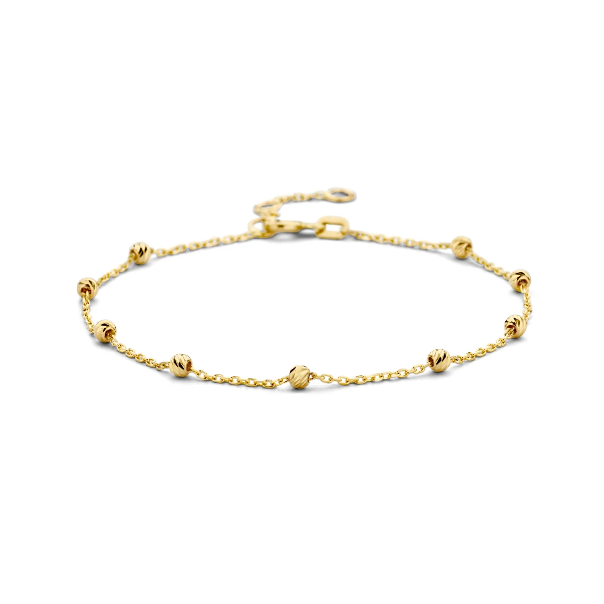 armband bolletjes gediamanteerd 2,5 mm 16,5 - 17,5 - 19 cm 14K geelgoud