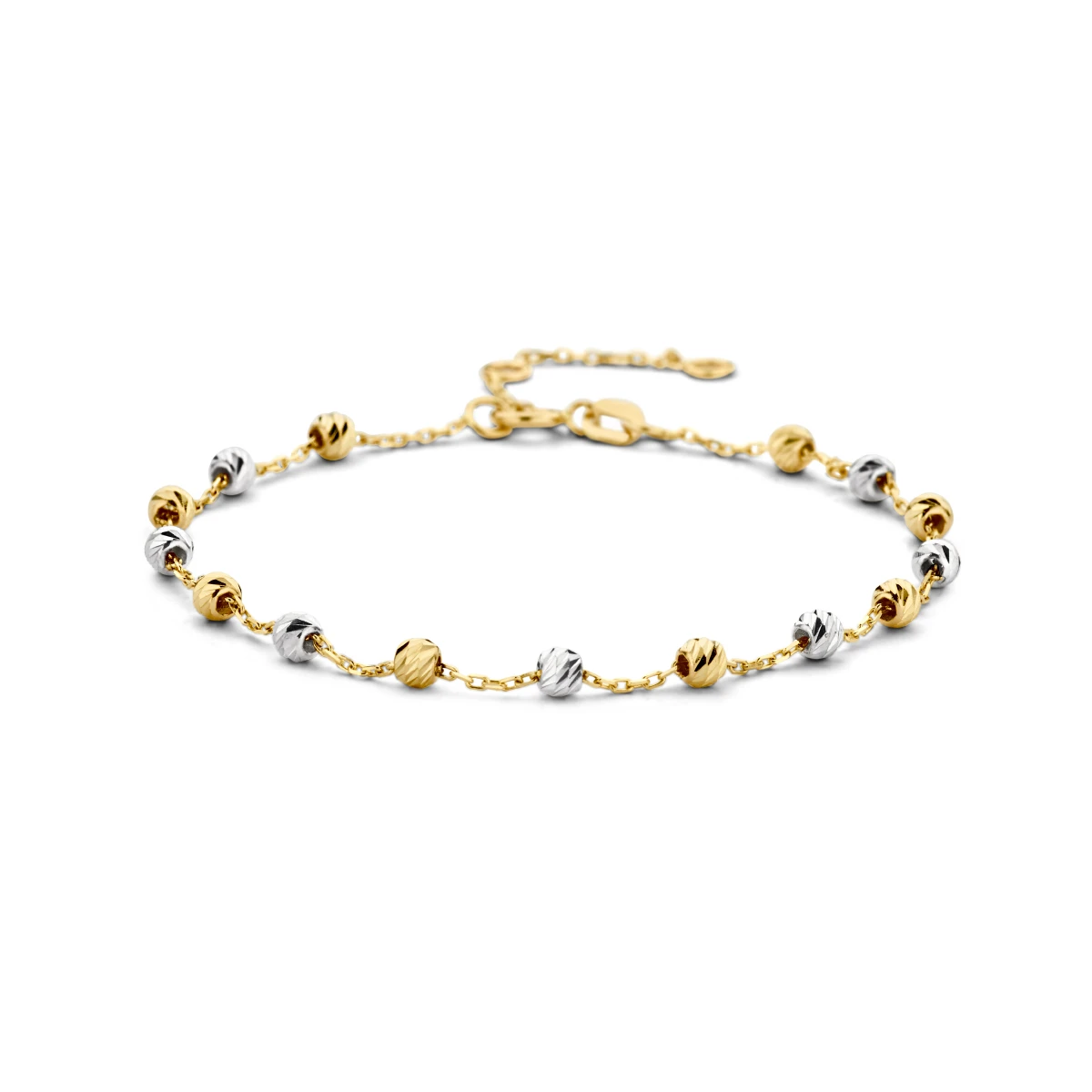 armband bolletjes gediamanteerd 3,0 mm 16 - 17,5 - 19 cm 14K bicolor goud geel/wit