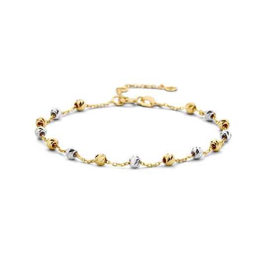 armband bolletjes gediamanteerd 3,0 mm 16 - 17,5 - 19 cm 14K bicolor goud geel/wit