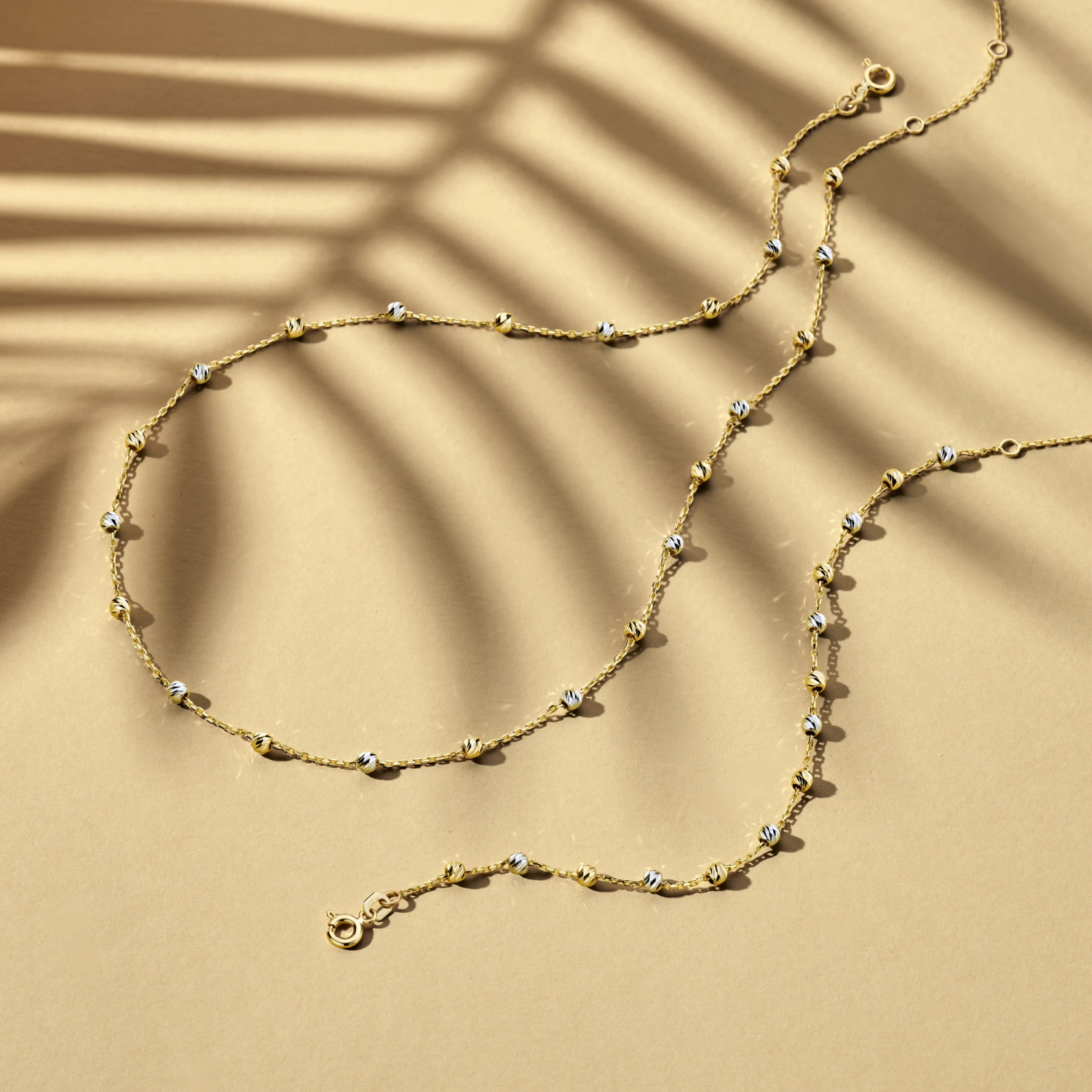 armband bolletjes gediamanteerd 3,0 mm 16 - 17,5 - 19 cm 14K bicolor goud geel/wit