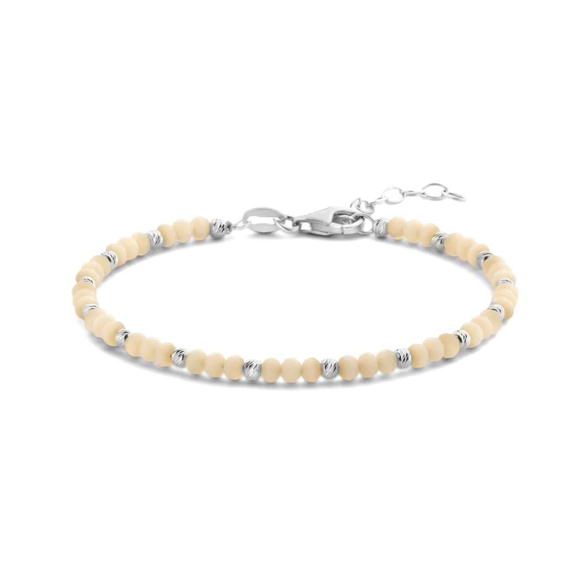 armband bolletjes gediamanteerd en zachtgeel glas 3,0 mm 16 + 3 cm zilver gerhodineerd