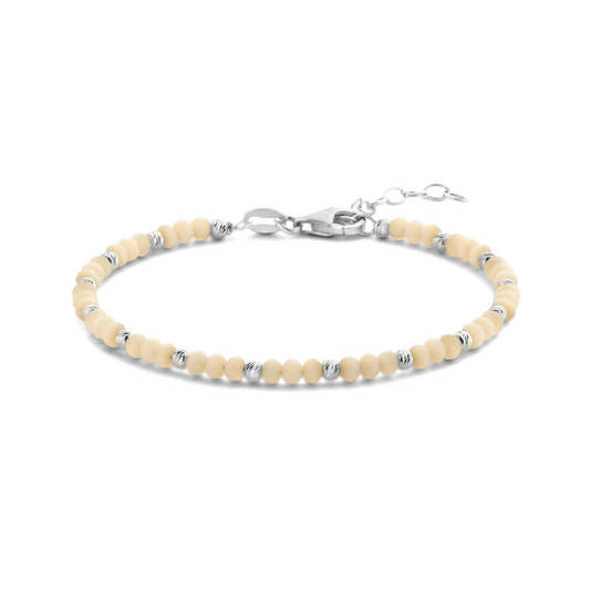armband bolletjes gediamanteerd en zachtgeel glas 3,0 mm 16 + 3 cm zilver gerhodineerd